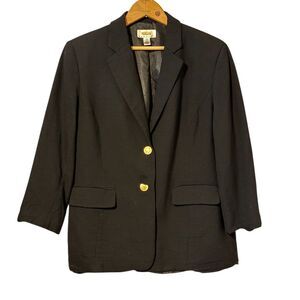 Talbots Petites Women's Black Wool Blazer Jacket Gold Buttons Size 12 Vintage